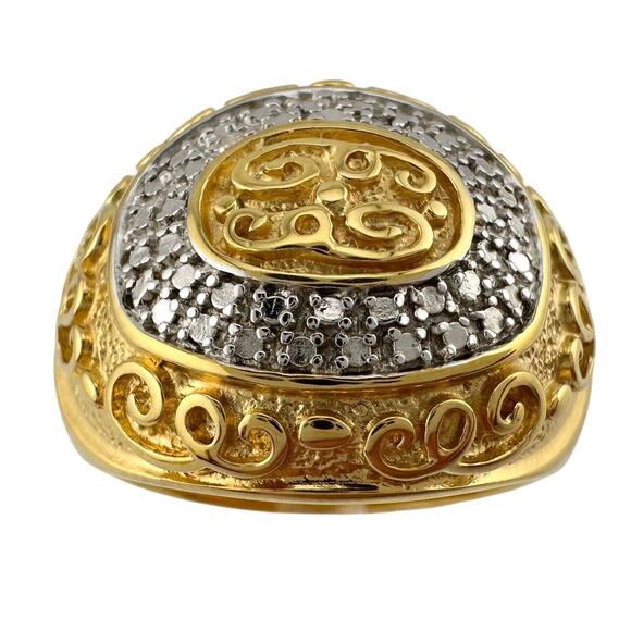 Gold and Silver Statement Ring with Ancient Motif - Size 7.5 - Picture 1 of 12